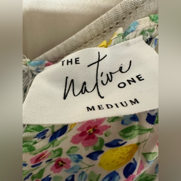 The Native One Dress M Floral Lemons Midi Square Neck Long Sleeve Smocked Back - Picture 6 of 9
